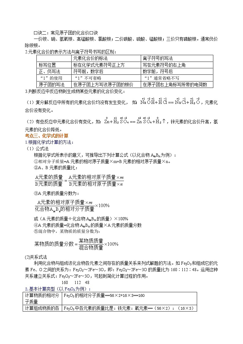 中考化学总复习：物质组成的表示——化学式与化合价（提高）学案03