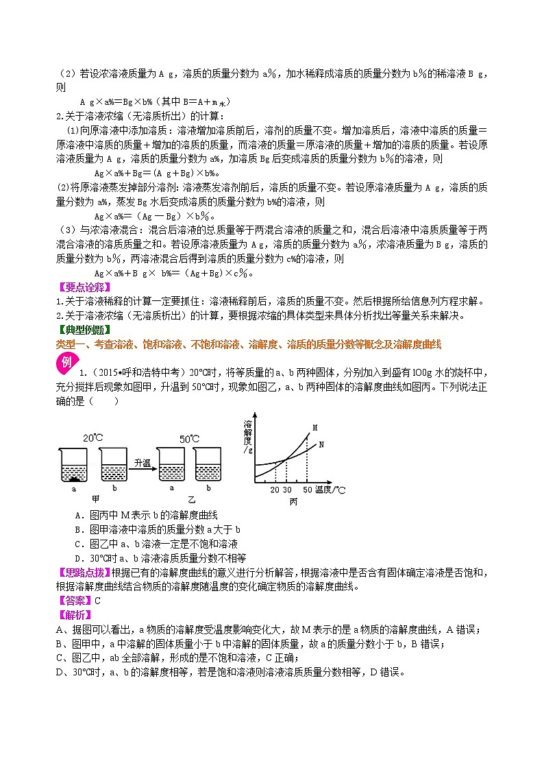 人教版初中九年级化学(下册)第九单元 《溶液》全章复习与巩固（提高）学案03