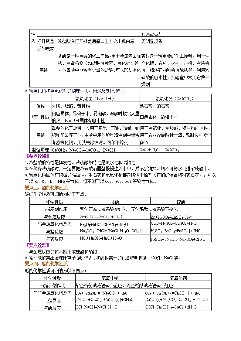 人教版初中九年级化学(下册)  第十单元《酸和碱》全章复习与巩固（基础）学案02