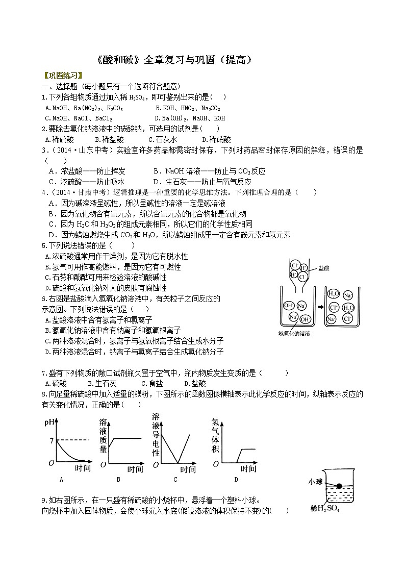 人教版初中九年级化学(下册)  第十单元《酸和碱》全章复习与巩固（提高）练习 (含解析)01