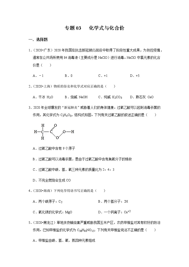 2021中考化学专项突破 专题03 化学式与化合价（通用版）01