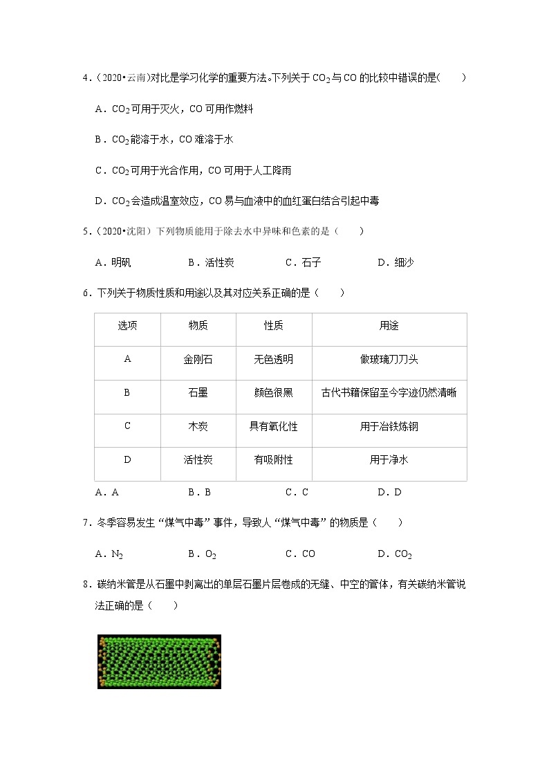 2021中考化学专项突破 专题09 碳单质和一氧化碳（通用版）02