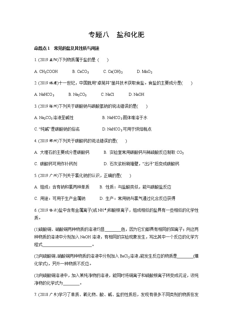 初中化学专题练习  专题八　盐和化肥练习（含解析）01