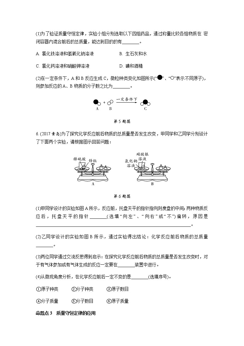 中考化学专题复习  专题十三　质量守恒定律及其应用练习（含解析）02