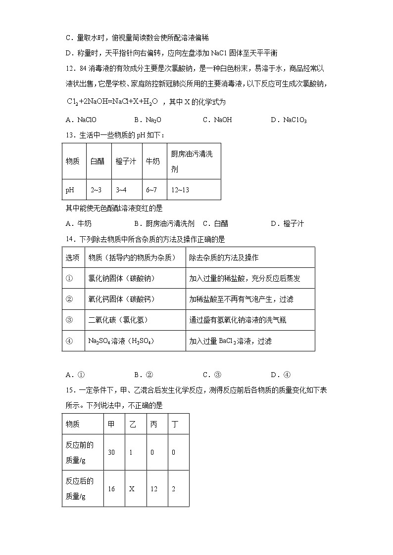山东省滨州市无棣县2020-2021学年九年级上学期期末化学试题(word版含答案)第3页
