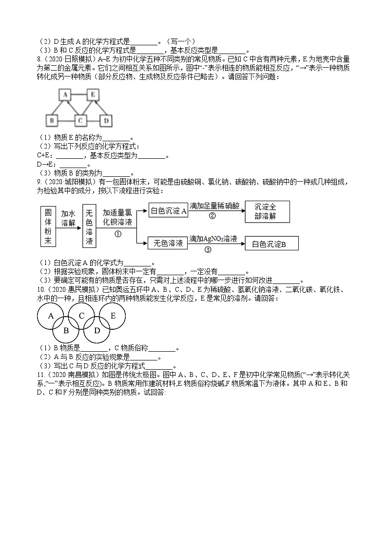 2020年全国各地化学中考模拟试题精选50题——物质的推断（解析版）03