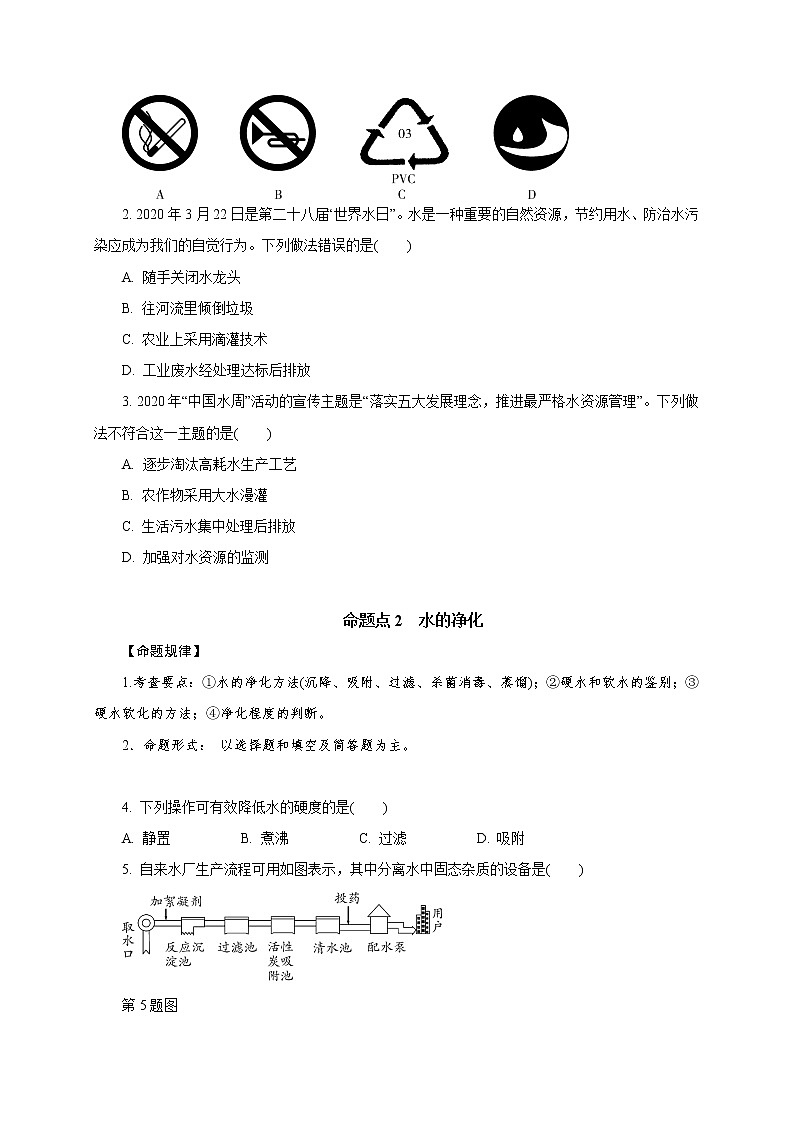 专题03　自然界的水-2021年中考化学命题点分析与精练02