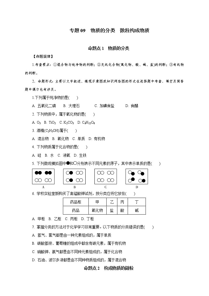 专题09　物质的分类　微粒构成物质-2021年中考化学命题点分析与精练第1页