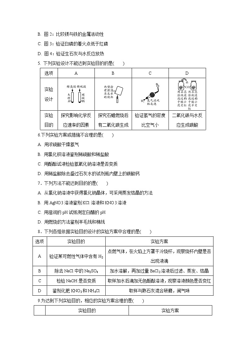 专题20  实验方案的设计与评价-2021年中考化学命题点分析与精练02