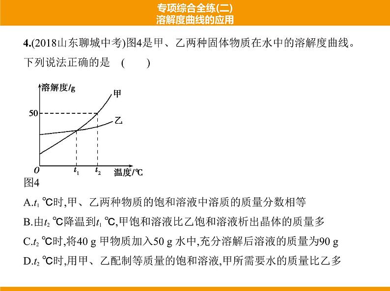 人教版初中化学专项复习  专项综合全练(二)溶解度曲线的应用 课件第8页