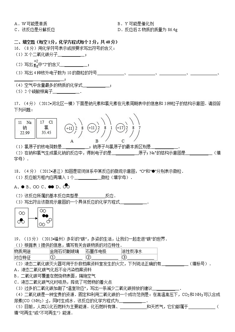 人教版九年级（上）期末化学检测卷203