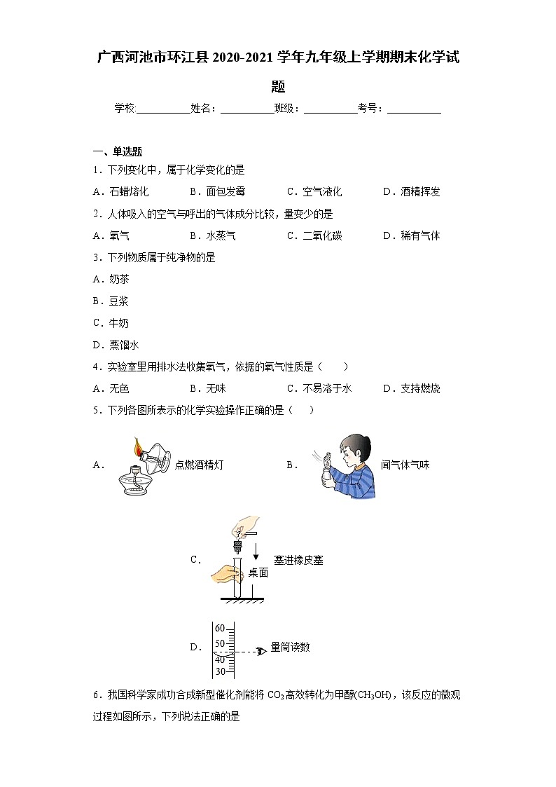 广西河池市环江县2020-2021学年九年级上学期期末化学试题（word版 含答案）01