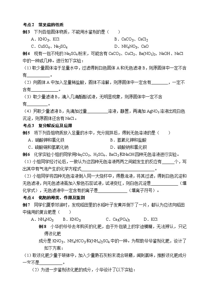 常见的盐和化肥 考点测试 2021年中考化学专题复习第3页