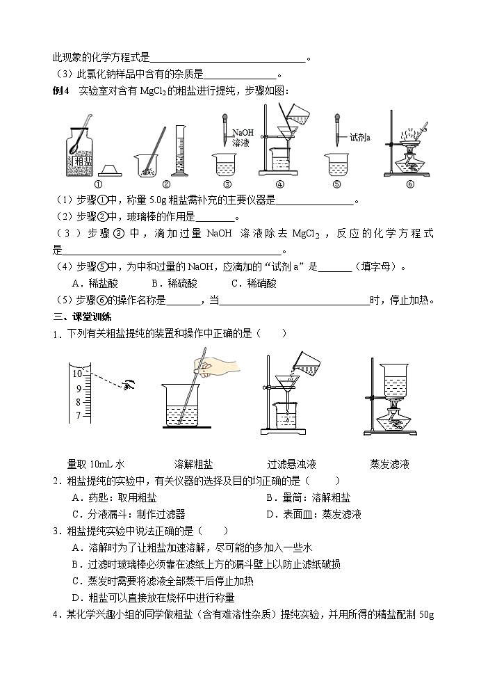 粗盐提纯 考点测试 2021年中考化学专题复习第3页