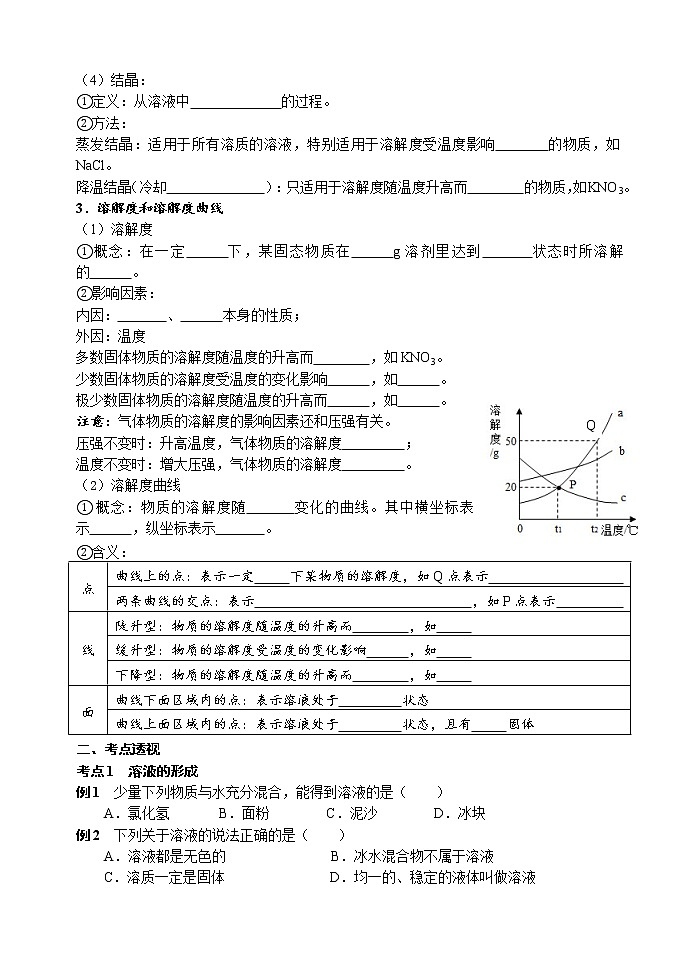 溶液、饱和溶液与不饱和溶液、溶解度 考点测试 2021年中考化学专题复习02