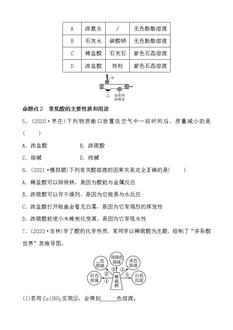 2021年春人教版九年级化学中考第一轮知识点过关训练     常见的酸和碱02