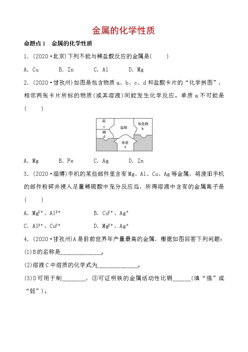 2021年春人教版九年级化学中考第一轮知识点过关训练    金属的化学性质01