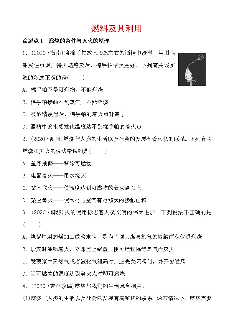 2021年春人教版九年级化学中考第一轮知识点过关训练   燃料及其利用01