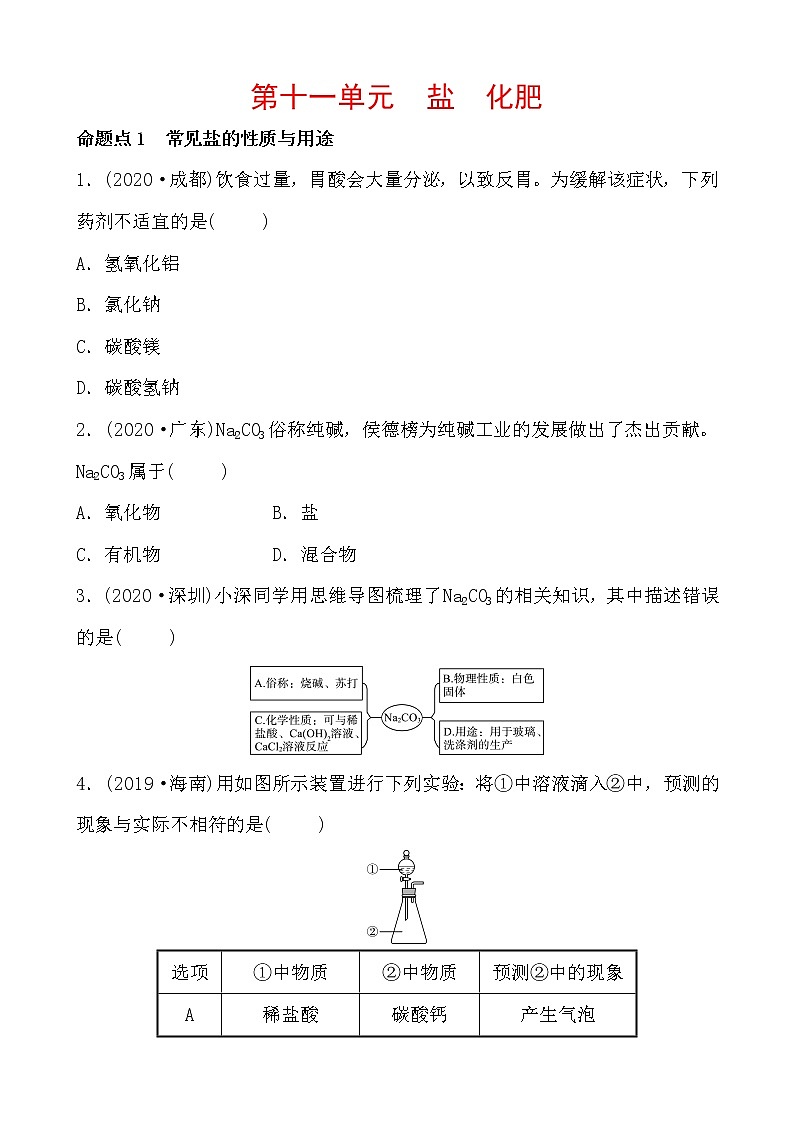 2021年春人教版九年级化学中考第一轮知识点过关训练   盐　化肥01