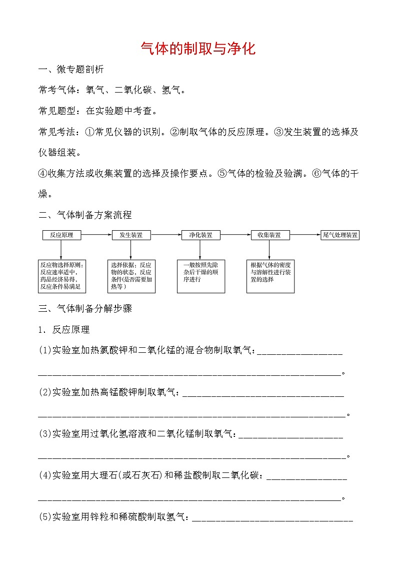 2021年春人教版九年级化学中考第一轮知识点过关训练  气体的制取与净化01