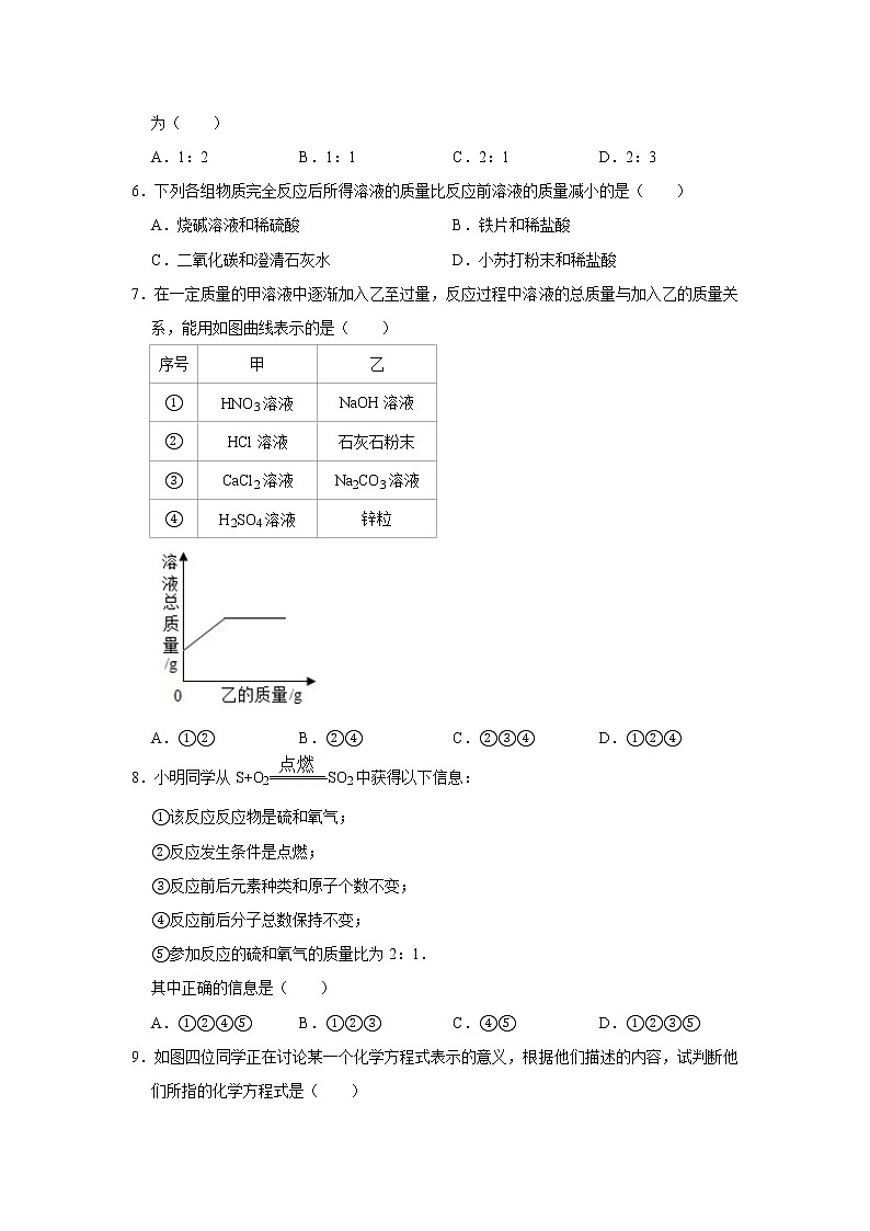 5.1质量守恒定律 精选习题 2021年人教版中考化学按章节复习（含解析）02