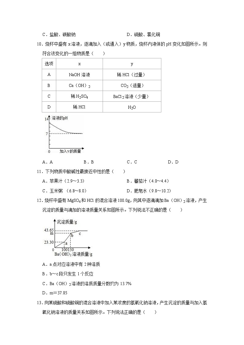 10.1常见的酸和碱-  精选习题 2021年人教版中考化学按章节复习（含解析）03