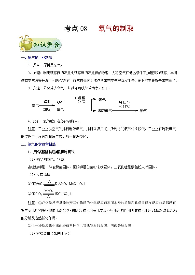 人教版中考化学考点专项复习  考点08 氧气的制取 练习01