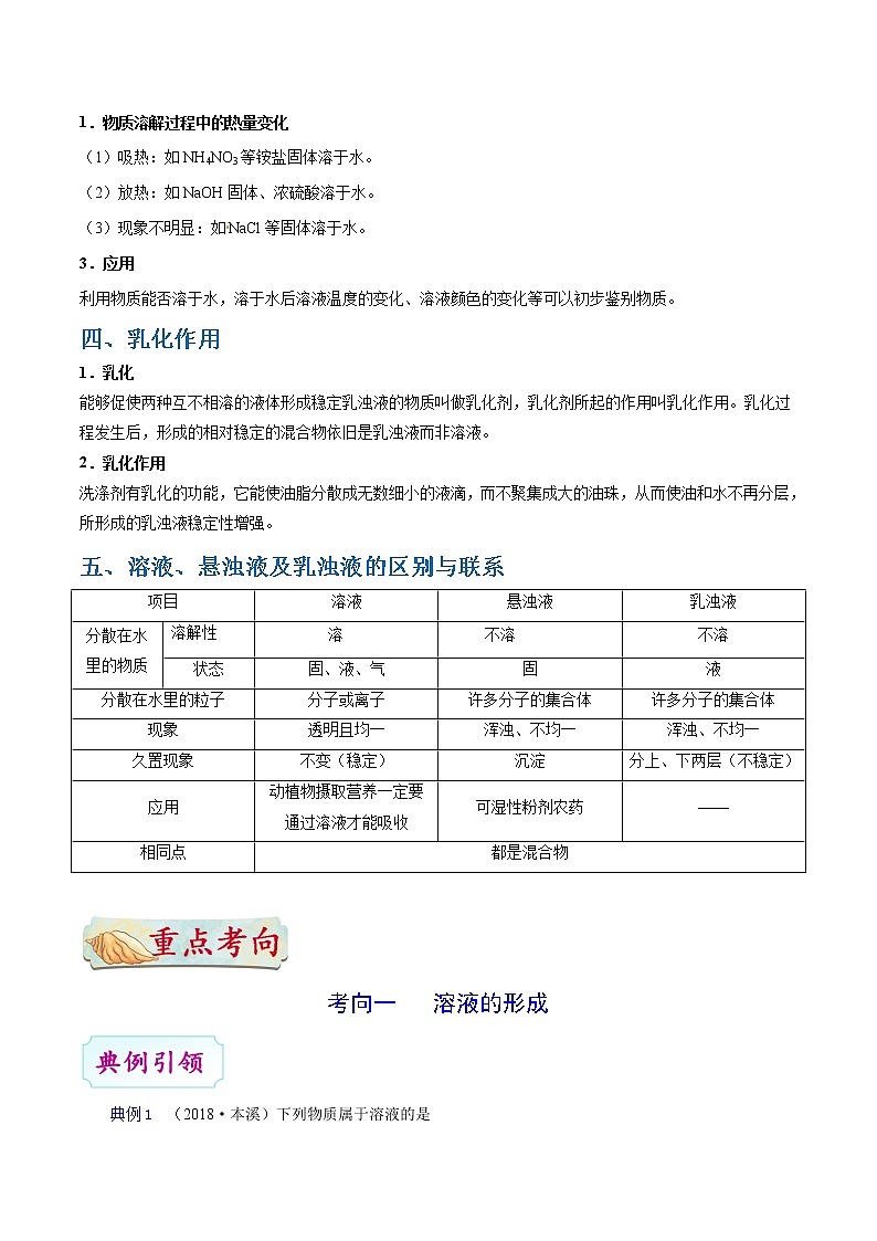 人教版中考化学考点专项复习  考点26 溶液的形成 练习02