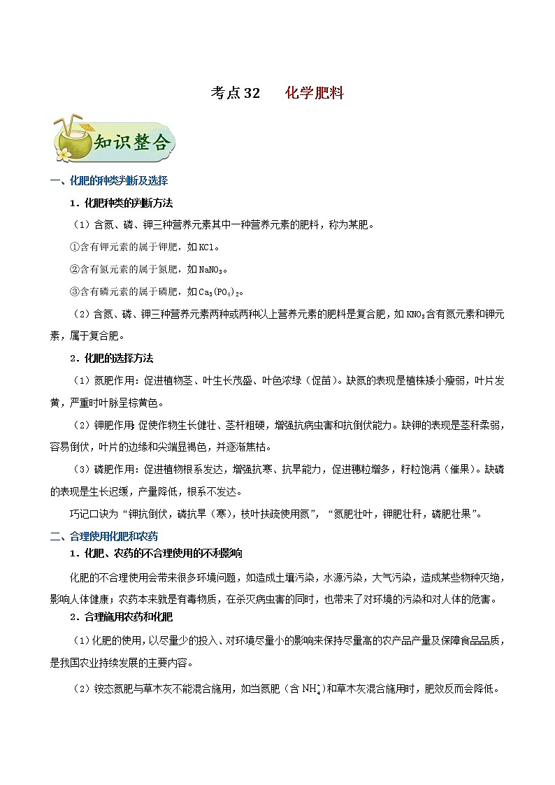 人教版中考化学考点专项复习  考点32 化学肥料第1页