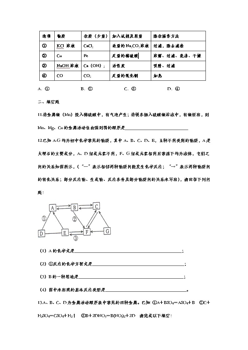 2021年中考复习化学基础知识巩固训练——8.2金属的化学性质203
