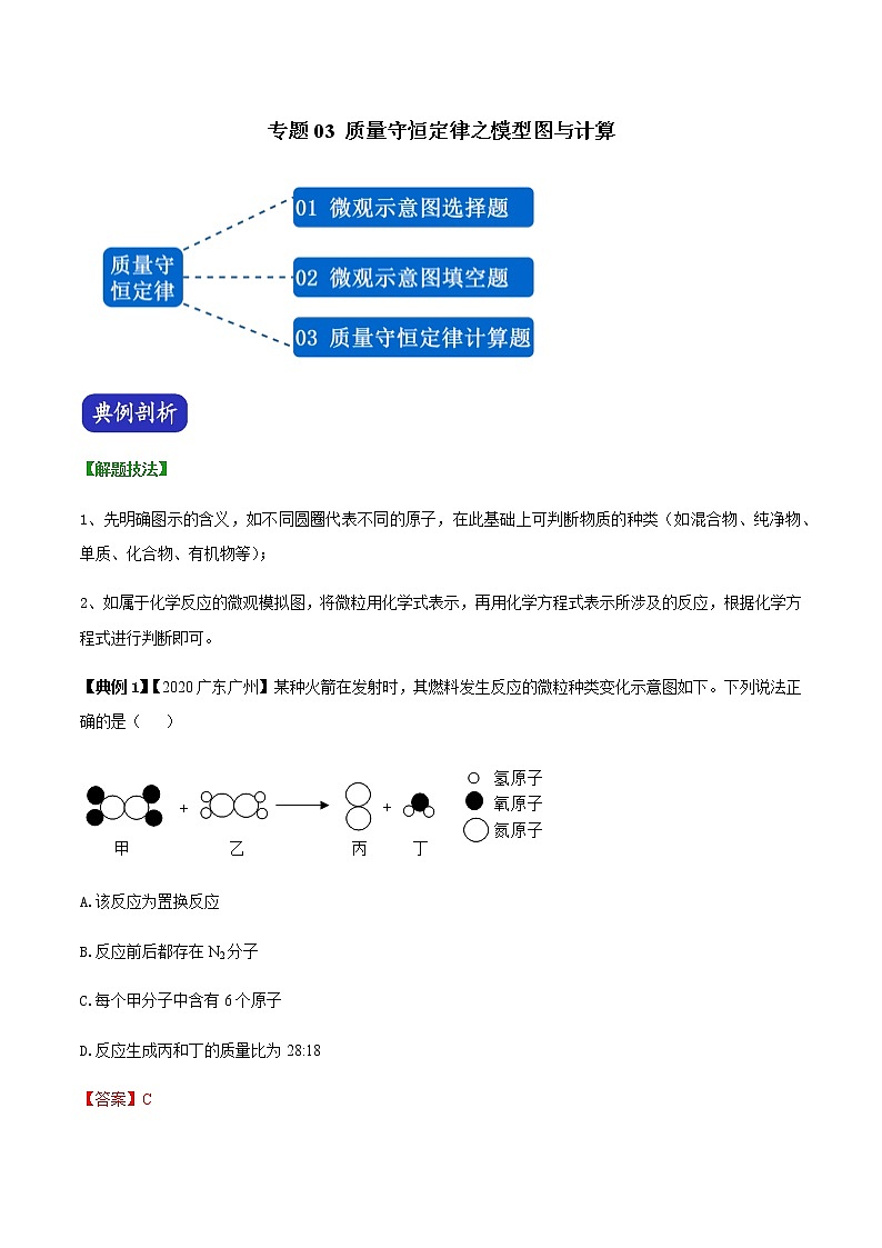专题03 质量守恒定律之模型图与计算（解析版）-决胜2021年中考化学压轴题全揭秘01