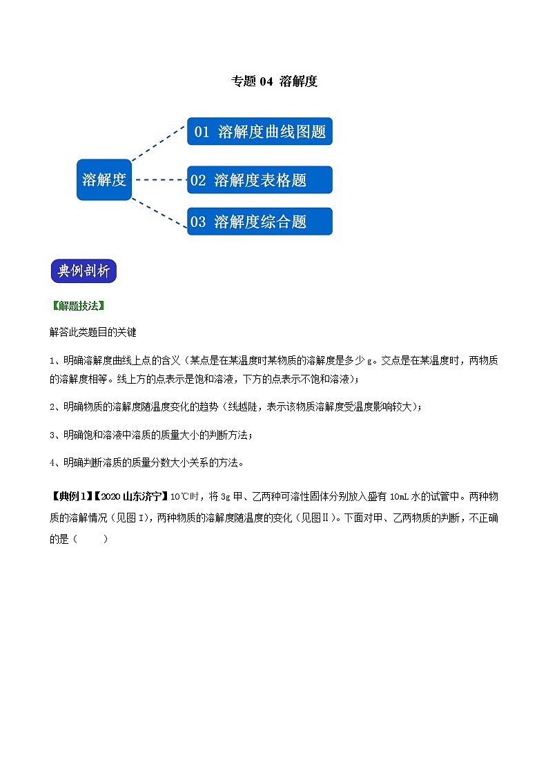 专题04 溶解度（解析版）-决胜2021年中考化学压轴题全揭秘第1页