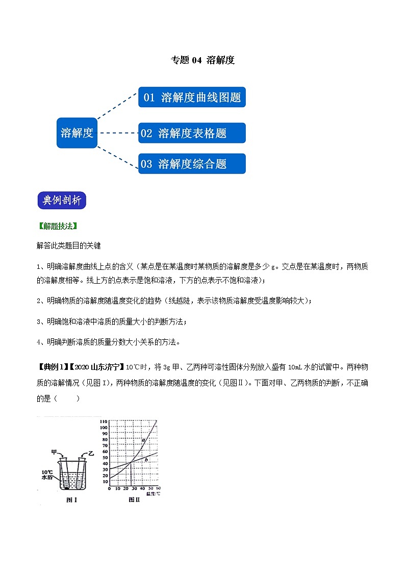 专题04 溶解度（原卷版）-决胜2021年中考化学压轴题全揭秘01