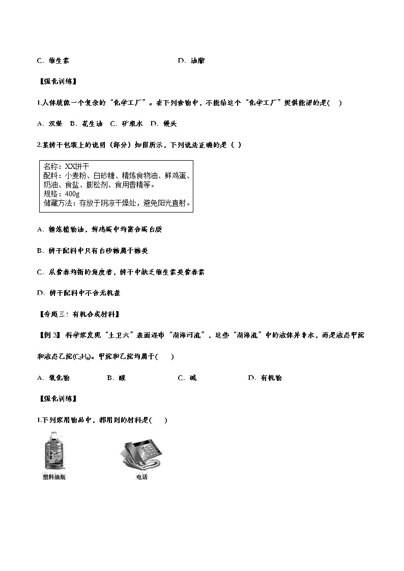 备战2021中考化学重点知识强化训练——专题三十六：化学与生活02