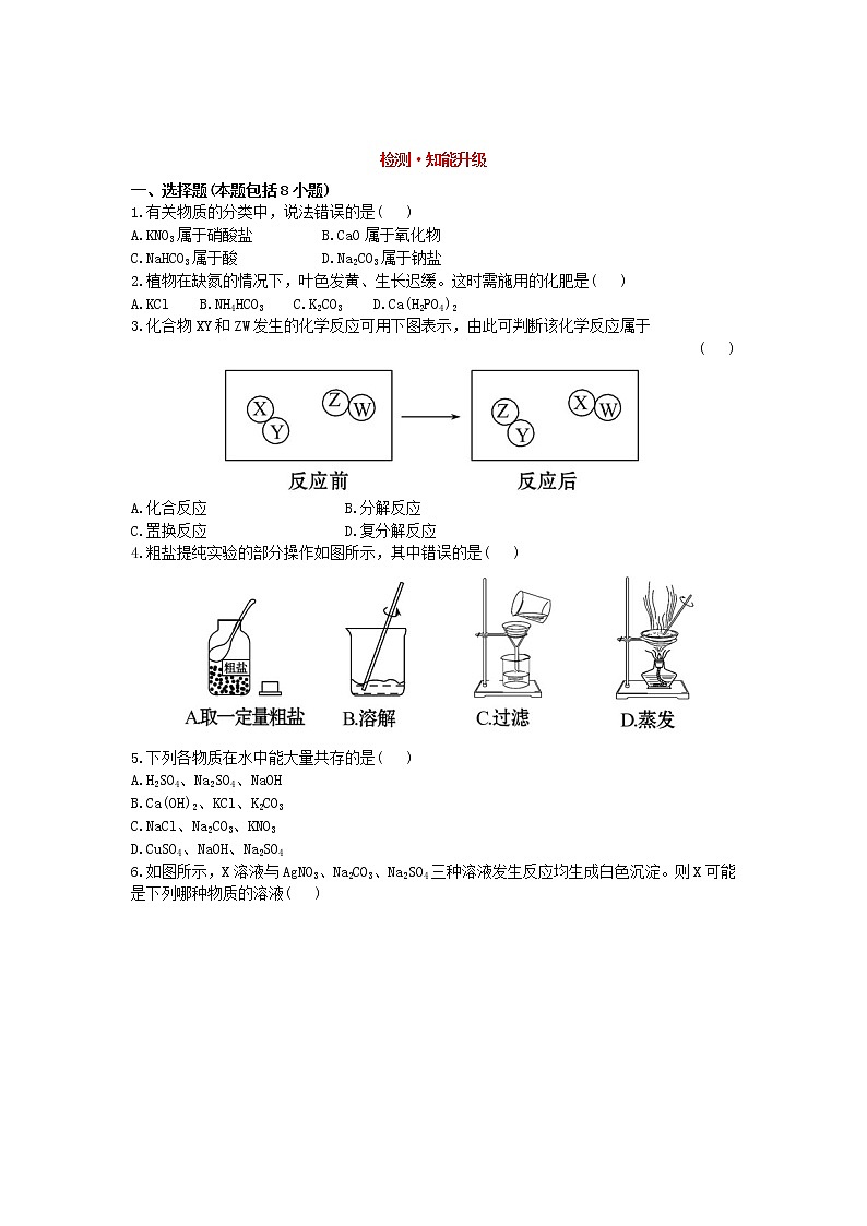 人教版初三化学单元测试   第十一单元：11.盐和肥测试题01