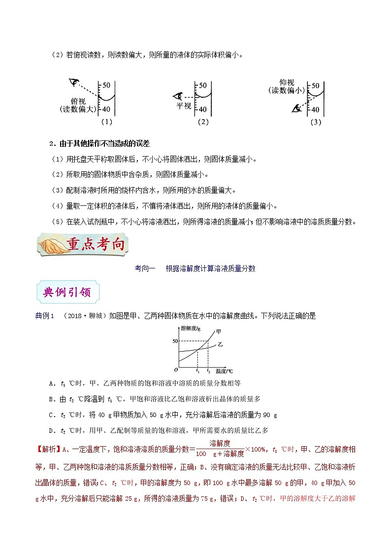 人教版中考化学考点专项复习  考点28 溶液的浓度 练习03