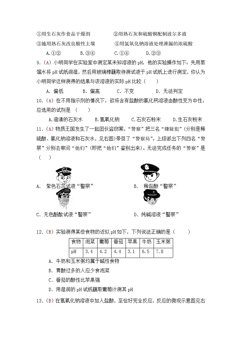 人教版化学九年级（下册）单元测试    第10单元 酸和碱（解析版）02