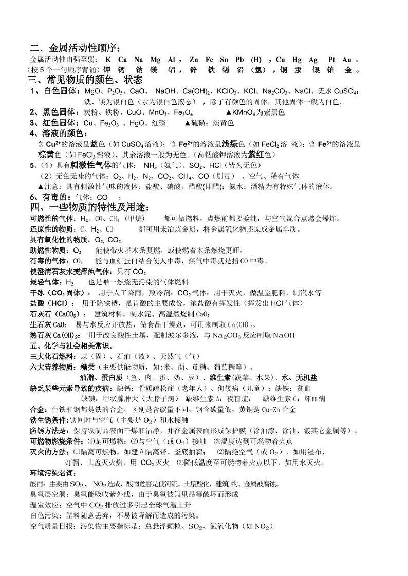 人教版九年级化学全册必背知识点(精华)02