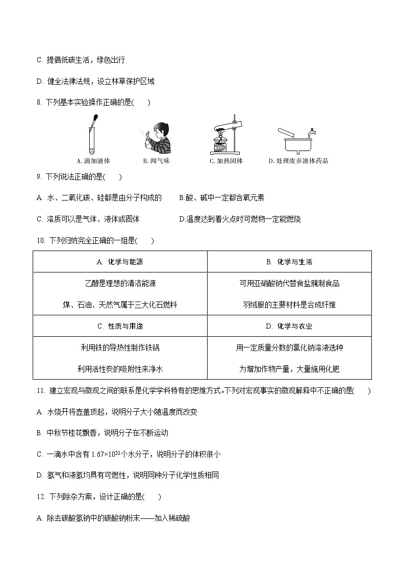 2021年中考化学总复习  选择题题组特训七（word版，含答案）第2页