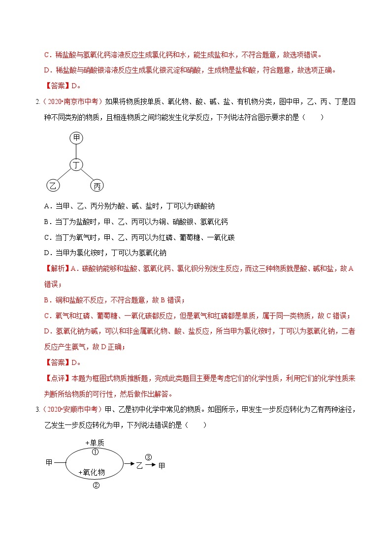 2021年中考化学热点04 物质的推断之给定物质推断题类02