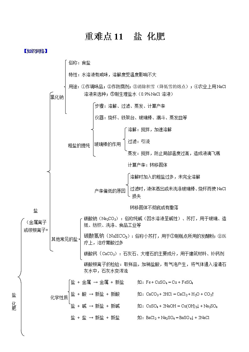 2021年中考化学重难点11 盐 化肥第1页