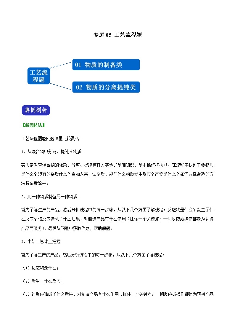 决胜2021年中考化学压轴题 专题05 工艺流程题01