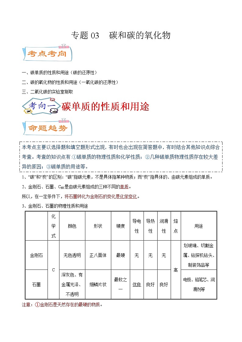 专题03  碳和碳的氧化物（考点详解）-备战2021年中考化学考点微专题（解析版）第1页