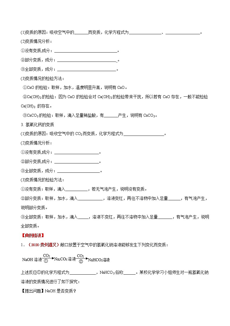 专题07  碱的变质（考点详解）-备战2021年中考化学考点微专题（原卷版）02