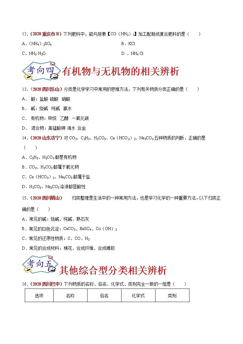 专题09  物质的分类（考点专练）-备战2021年中考化学考点微专题（原卷版）03