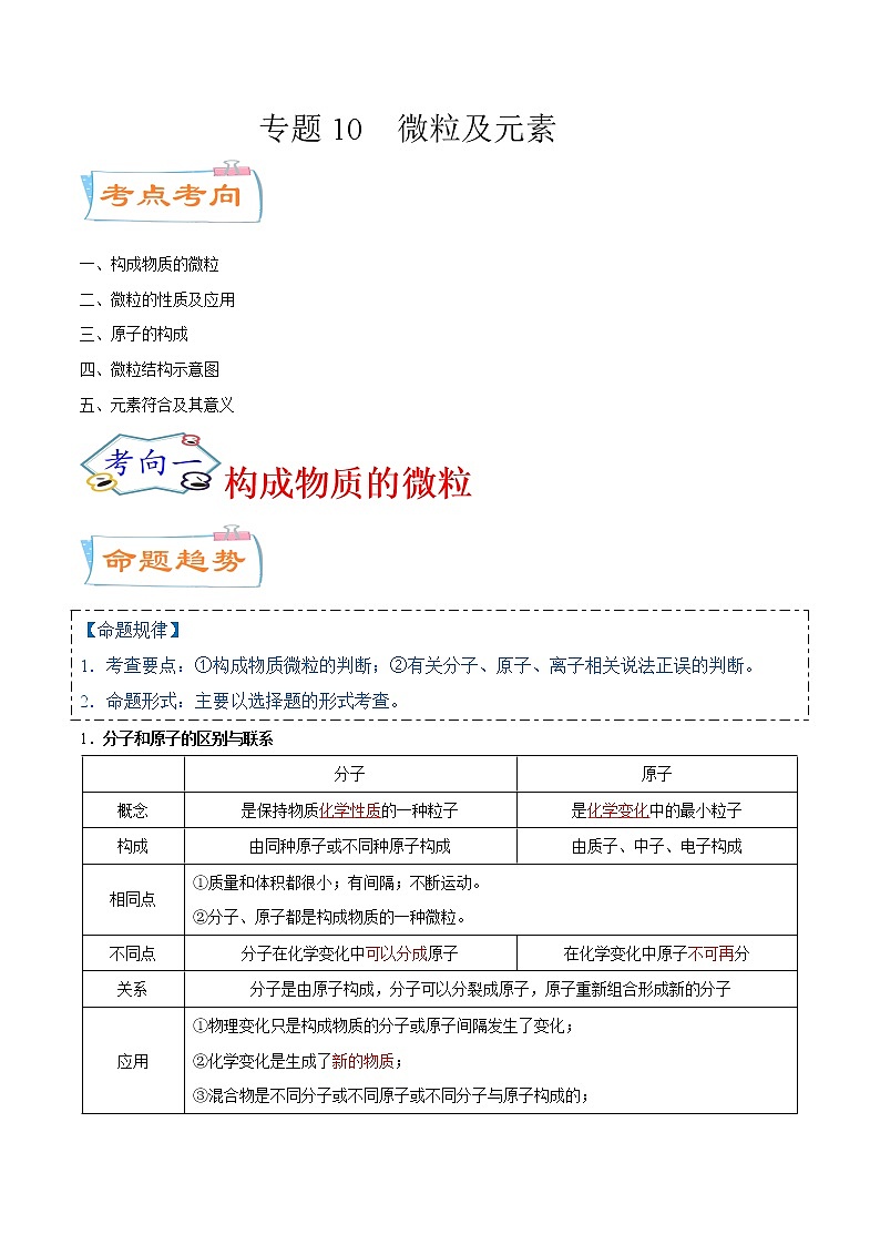 专题10  微粒及元素（考点详解）-备战2021年中考化学考点微专题（解析版）01