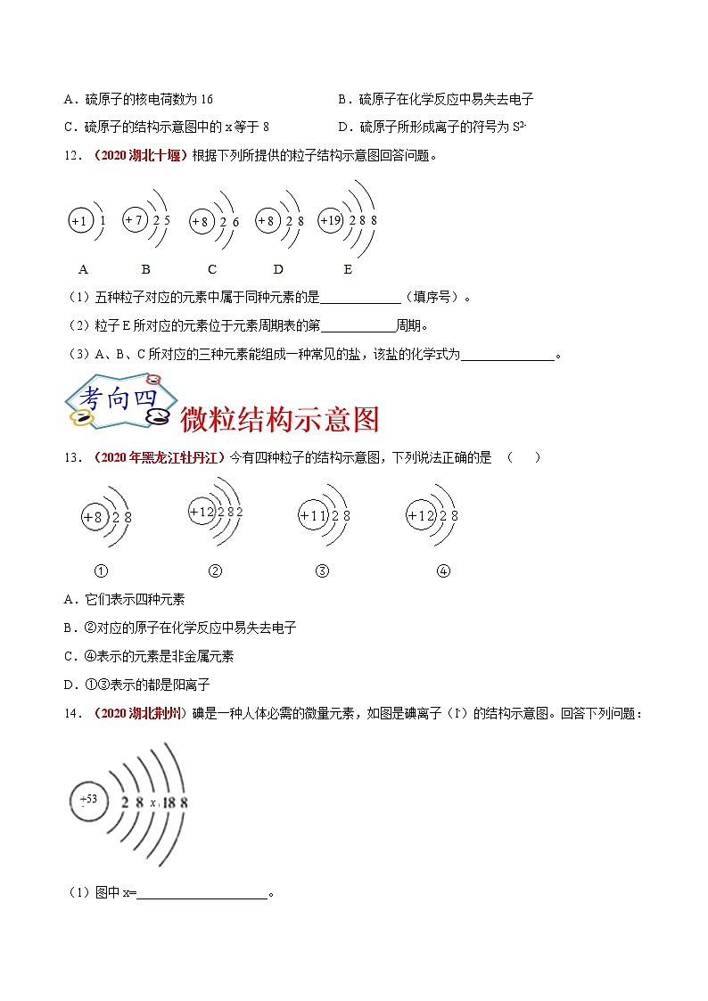 专题10  微粒及元素（考点专练）-备战2021年中考化学考点微专题（原卷版）第3页