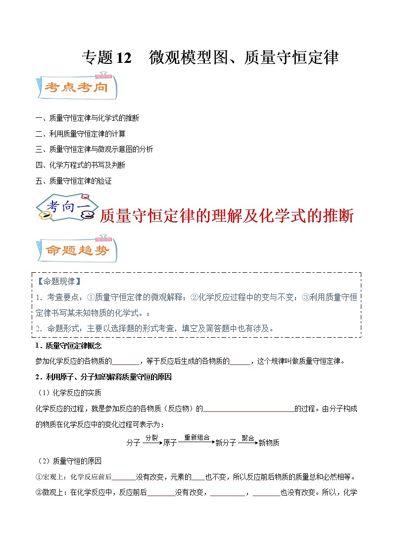 专题12  微观模型图、质量守恒定律（考点详解）-备战2021年中考化学考点微专题（原卷版）第1页