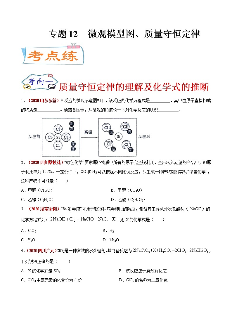 专题12  微观模型图、质量守恒定律（考点专练）-备战2021年中考化学考点微专题（原卷版）第1页
