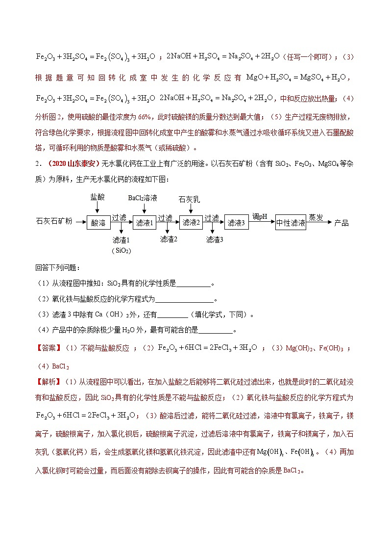 专题18  工艺流程图题（考点专练）-备战2021年中考化学考点微专题（解析版）02